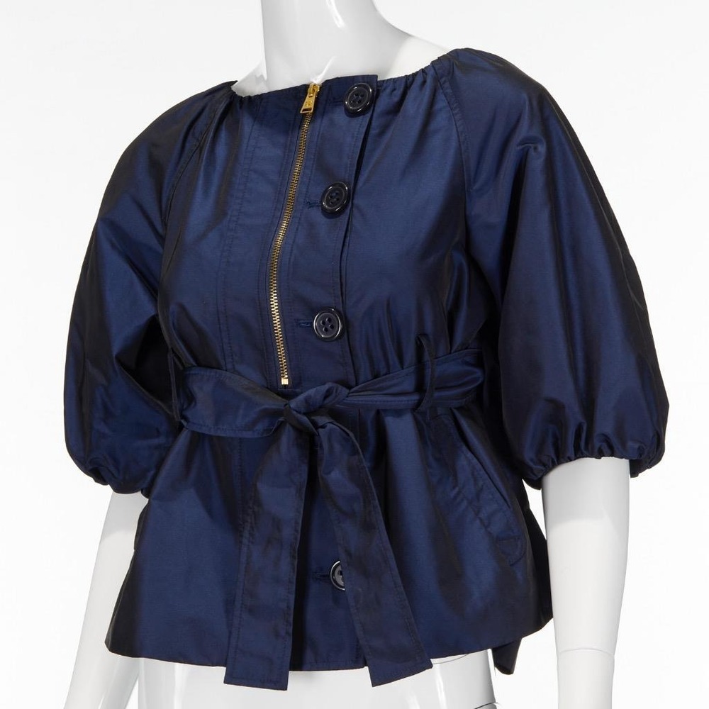 BCBG Max Azaria Navy Blue Taffeta Pouf Sleeve Jacket Size XS
